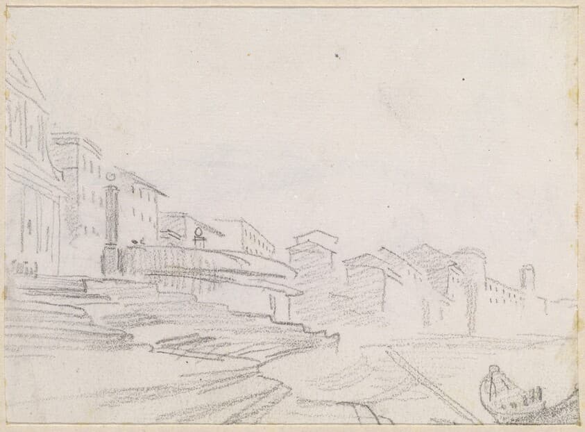 Buildings along a Riverside [verso] — Hubert Robert