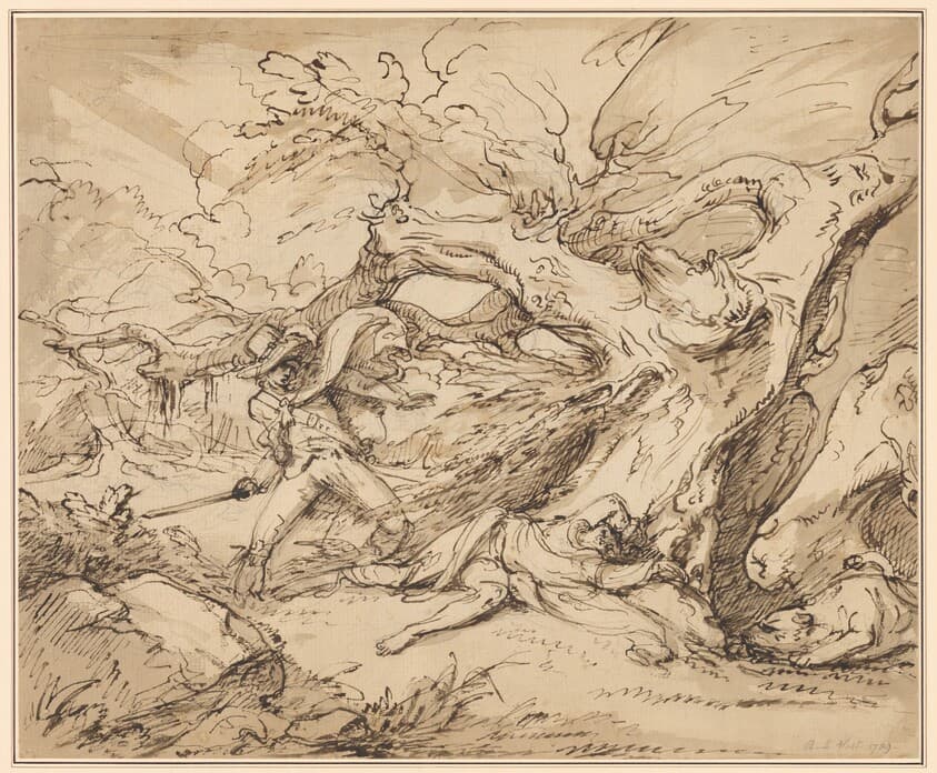 Orlando Rescuing Oliver from the Lion — Raphael Lamar West