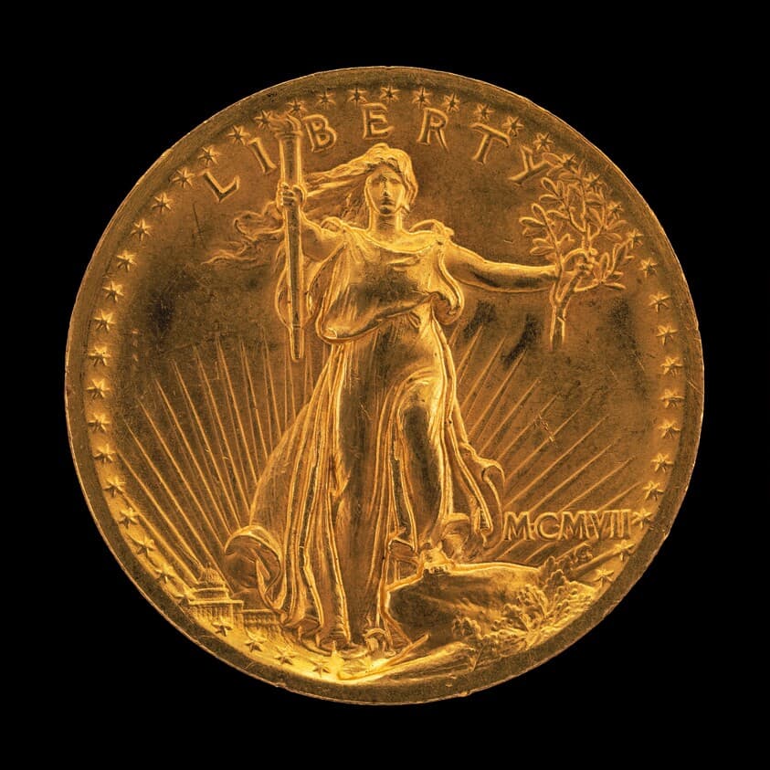 "Double Eagle" Twenty Dollar Gold Piece [obverse] — Augustus Saint-Gaudens