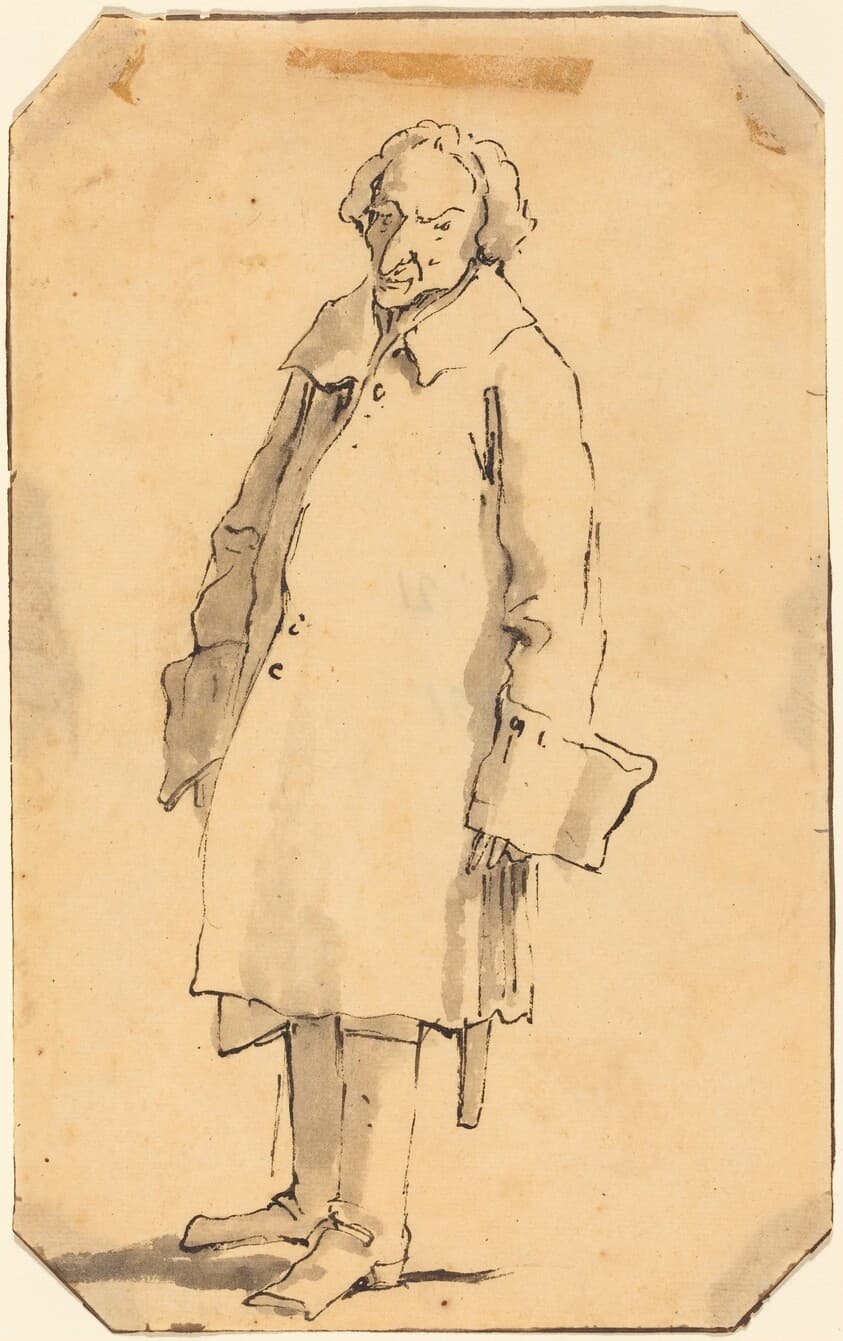 A Standing Man Wearing a Great Coat and Boots — Style of Giovanni Battista Tiepolo