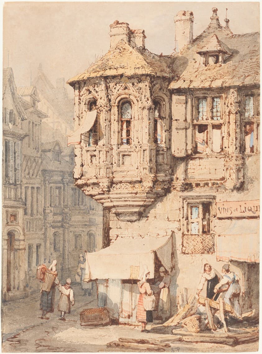 French Street Scene with a Medieval Turret — Samuel Prout