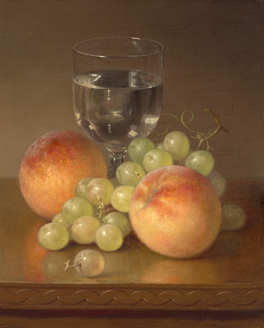 Still Life, Wineglass, Two Peaches — Robert Spear Dunning