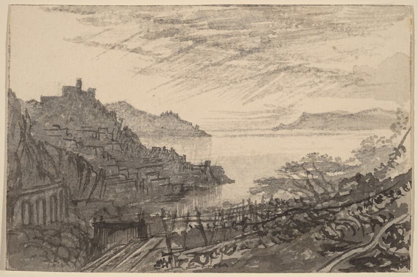 View of a Bay from a Hillside (Amalfi) — Edward Lear