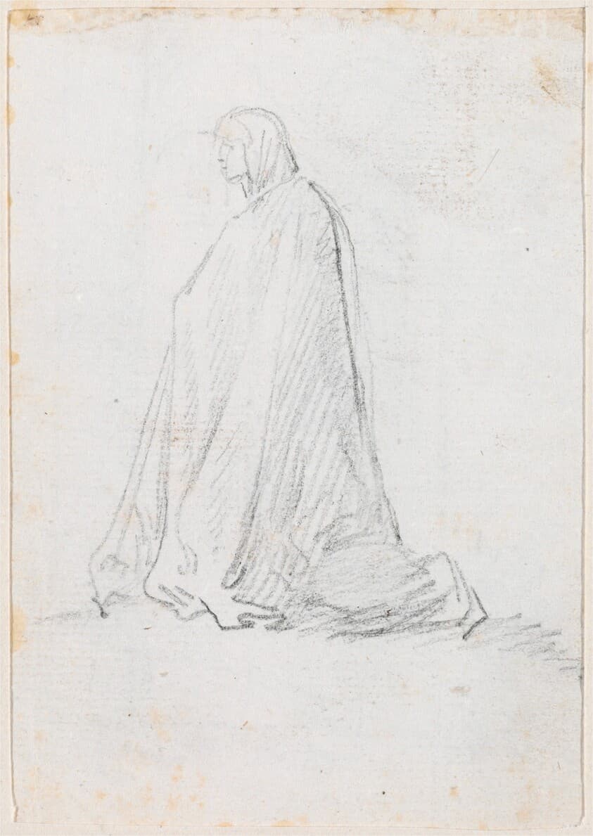 Kneeling Figure in a Hooded Robe [verso] — Hubert Robert