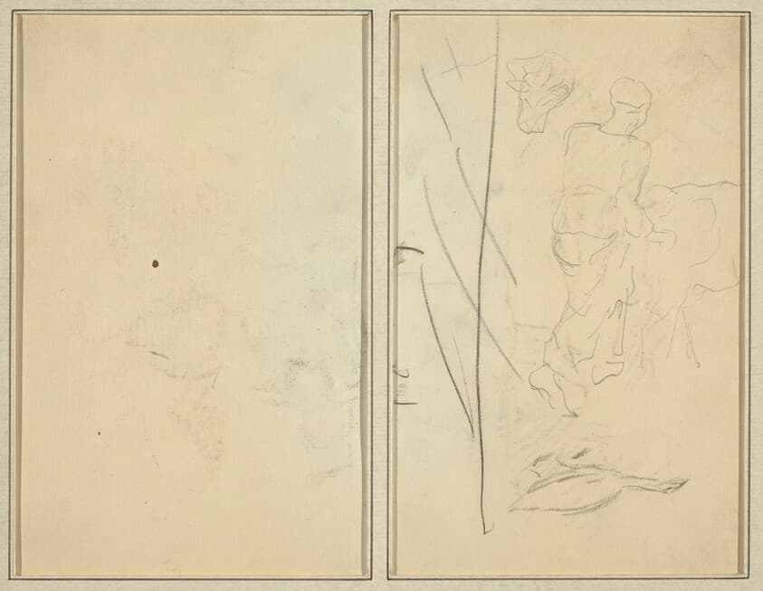 Woman with Cow, and Goose; Counterproof [verso] — Paul Gauguin