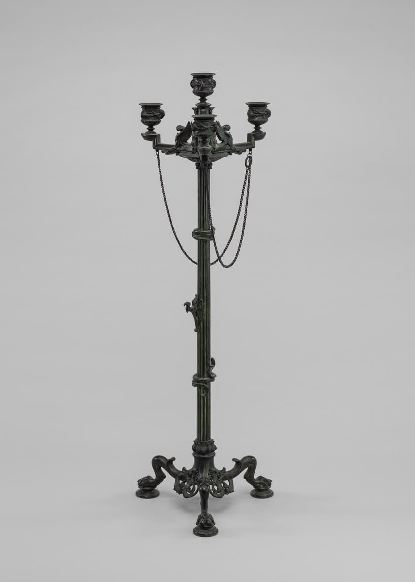 Antique Style Three Light Candelabra with Chains — Antoine-Louis Barye