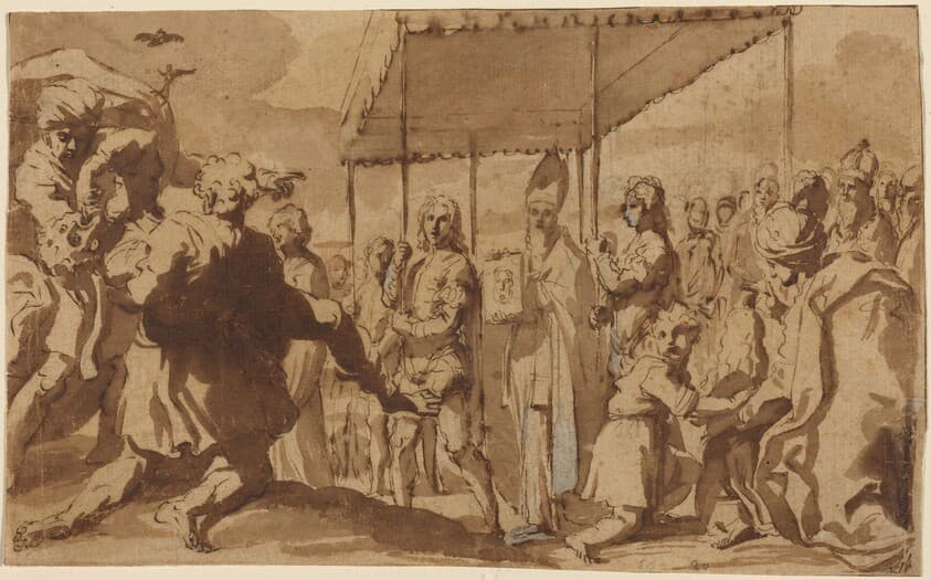 The Healing of the Possessed Boy in a Procession of the Volto Santo — Elisabetta Sirani