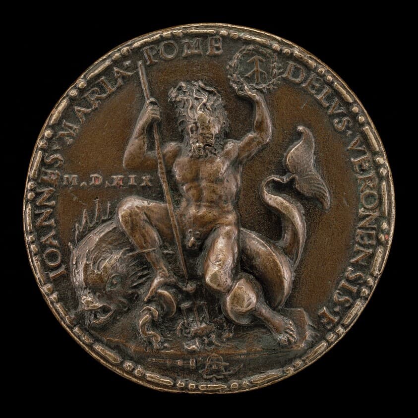 Neptune Seated on a Dolphin [reverse] — Giovanni Maria Pomedelli