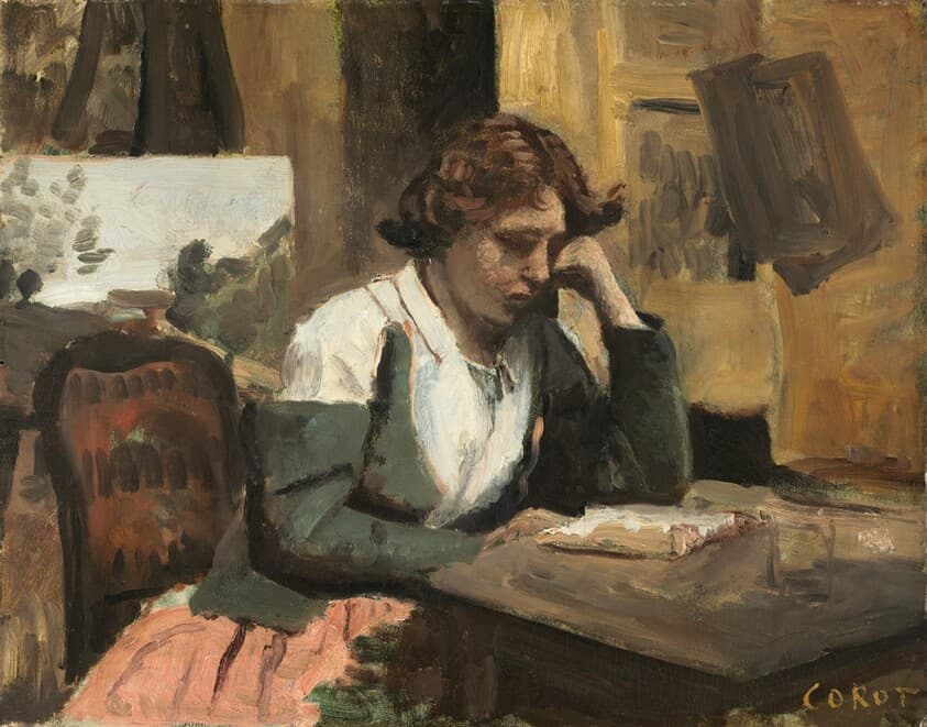 Woman Reading in the Studio — Jean-Baptiste-Camille Corot