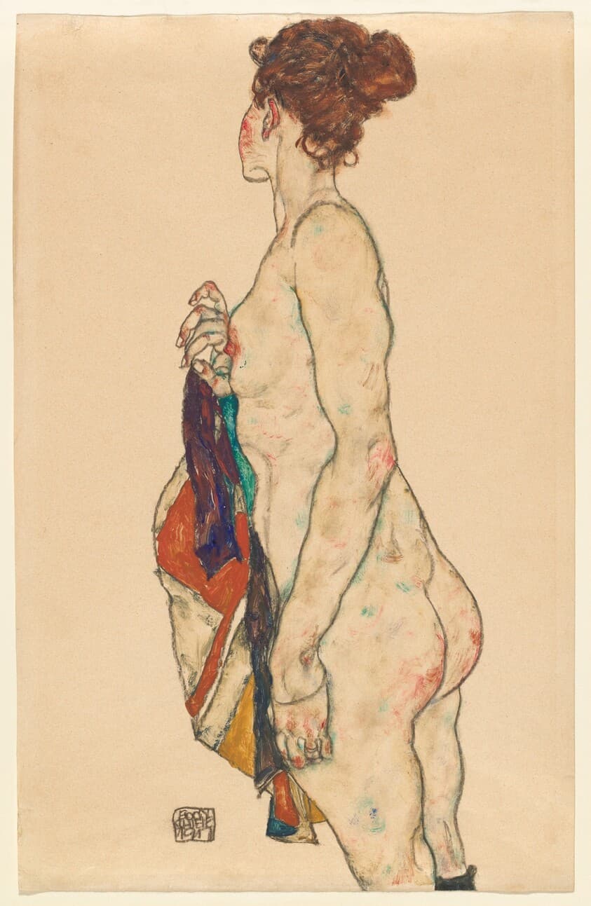 Standing Nude with a Patterned Robe — Egon Schiele