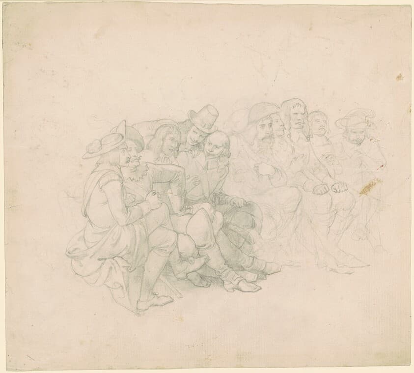 Men in Seventeenth-Century Costumes [recto] — Emanuel Gottlieb Leutze