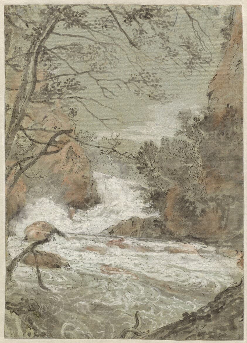 River Landscape with a Waterfall (recto) — Joachim Franz Beich