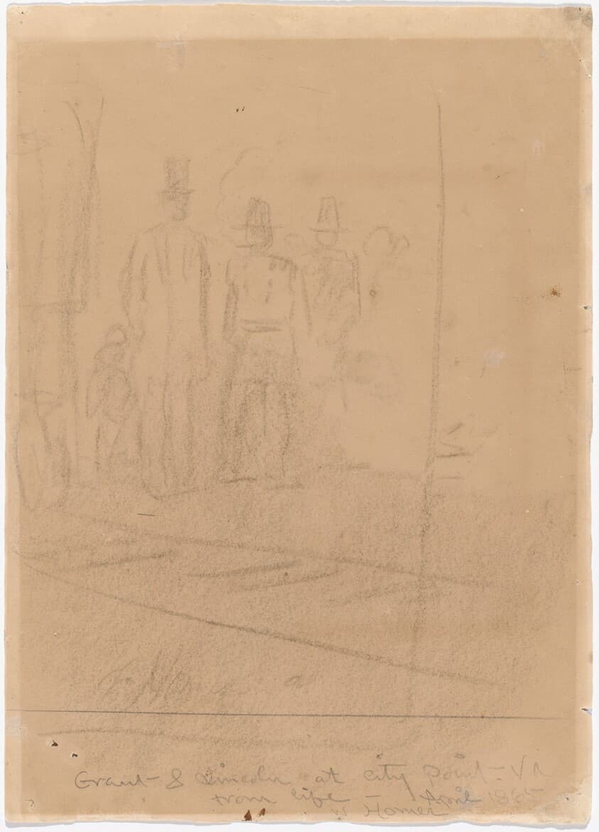 Grant and Lincoln at City Point, Virginia [recto] — Winslow Homer