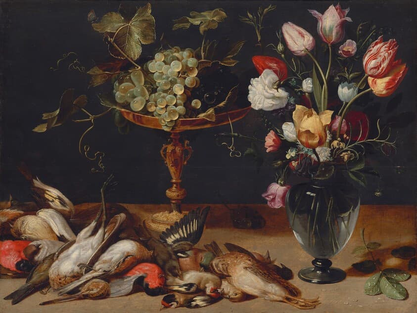 Still Life with Flowers, Grapes, and Small Game Birds — Frans Snyders