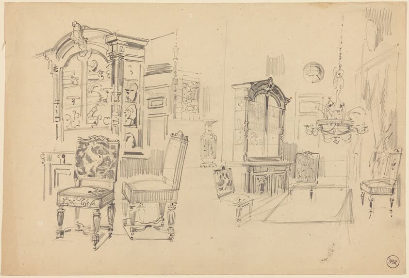 Two Studies of an Interior with Furniture — Félix-Hilaire Buhot