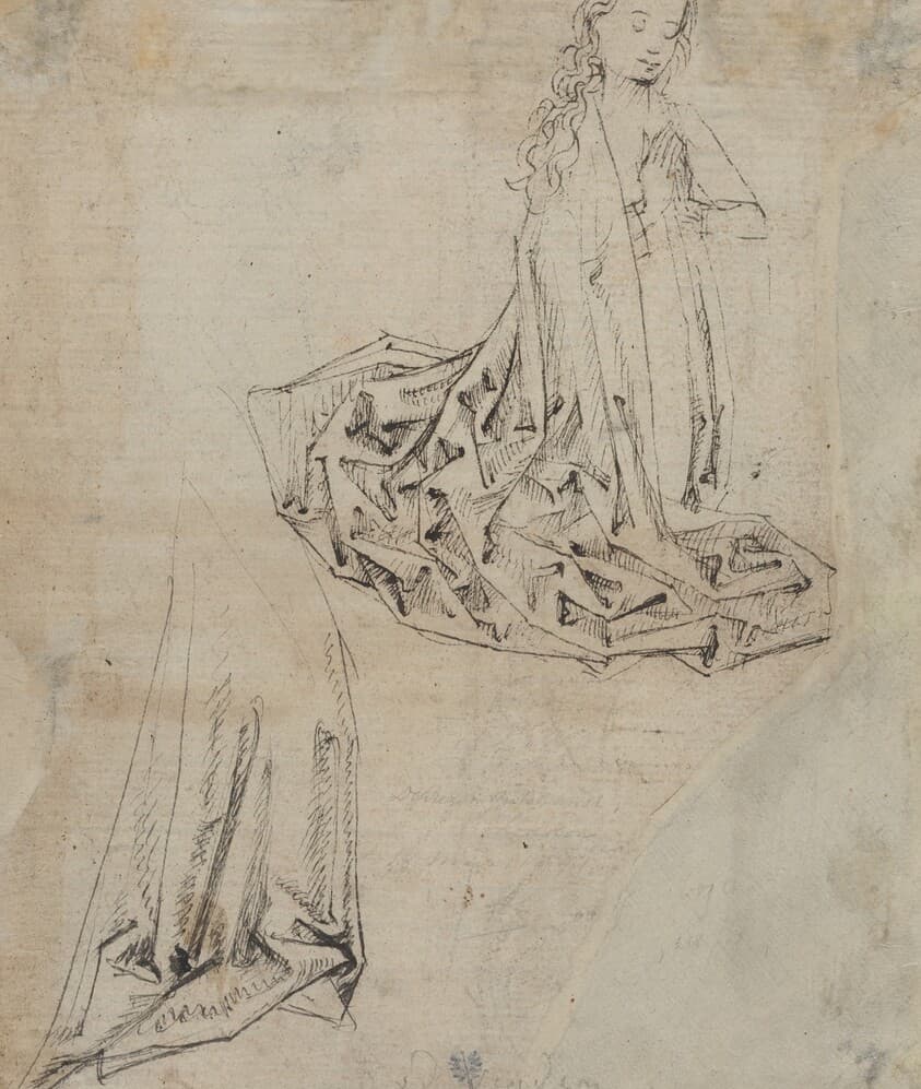 Female Figure Kneeling in Prayer [verso] — Master of the Drapery Studies