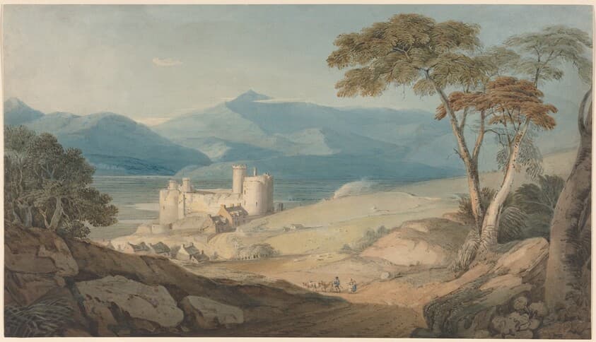 Harlech Castle and Snowdon — John Varley