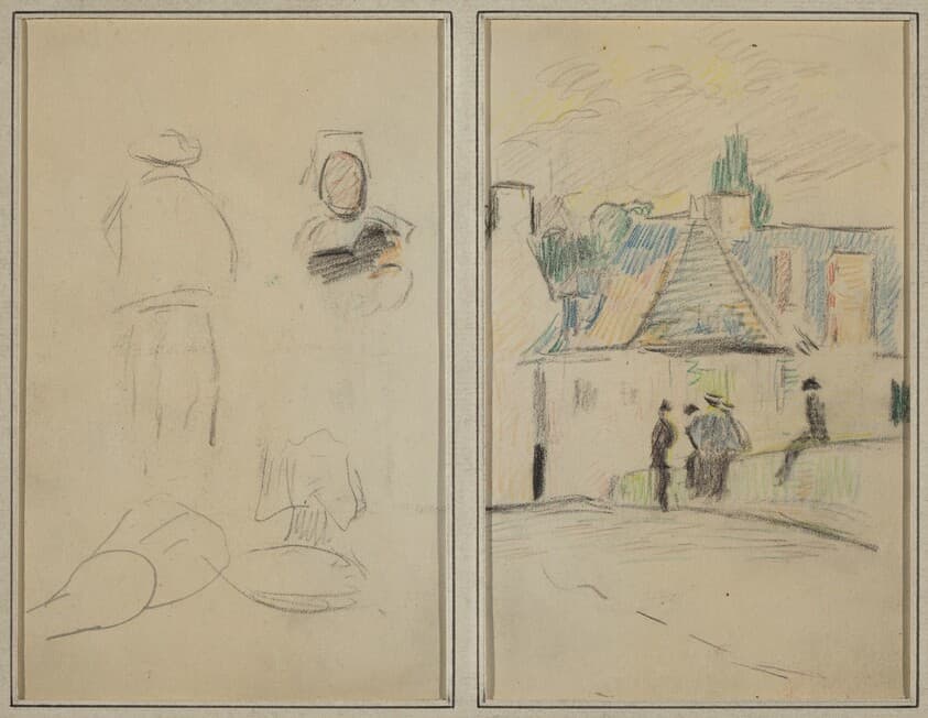 Two Breton Figures; Bridge at Pont-Aven [recto] — Paul Gauguin