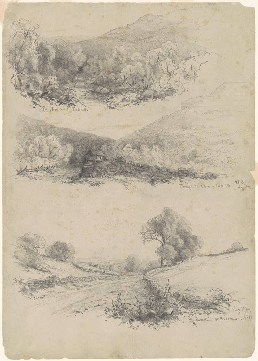 Clove Road, Catskills; Through the Clove—Catskills; and On the Road to Bracketts [recto] — Andrew Fisher Bunner