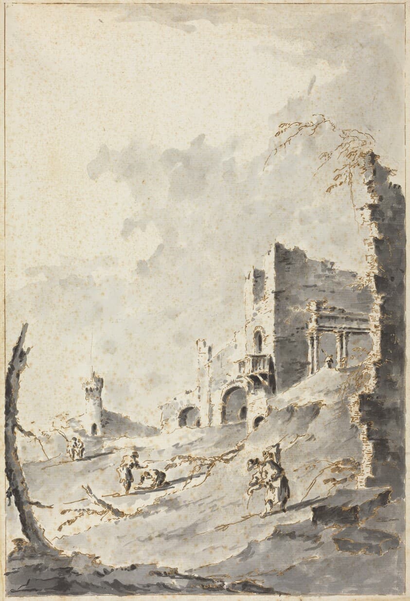 Capriccio of Classical Ruins with a Fortress — Giacomo Guardi