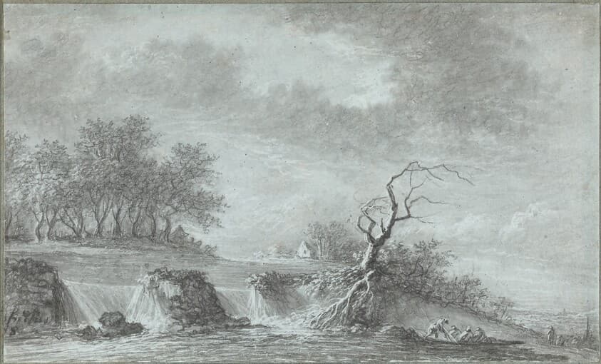 Riverscape with a Waterfall — Aignan-Thomas Desfriches