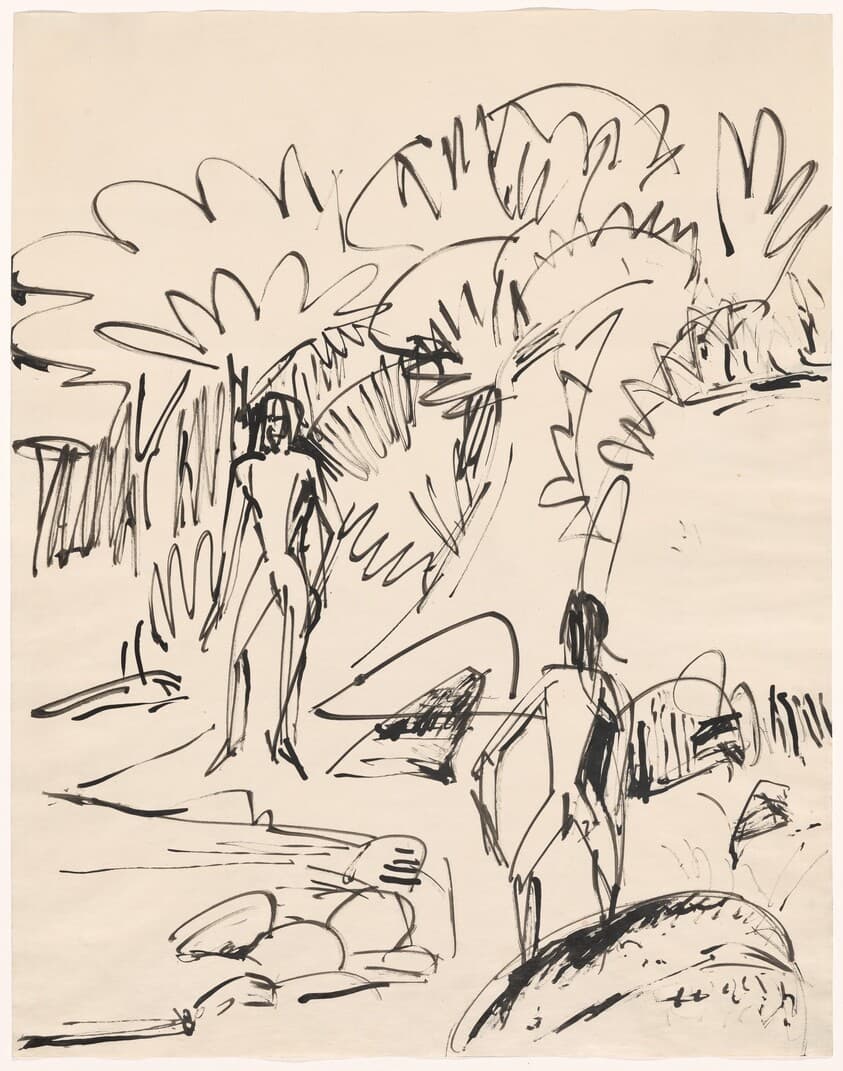 Two Bathers on the Fehmarn Coast (Zwei Badende am hoher Fehmarnküste) — Ernst Ludwig Kirchner