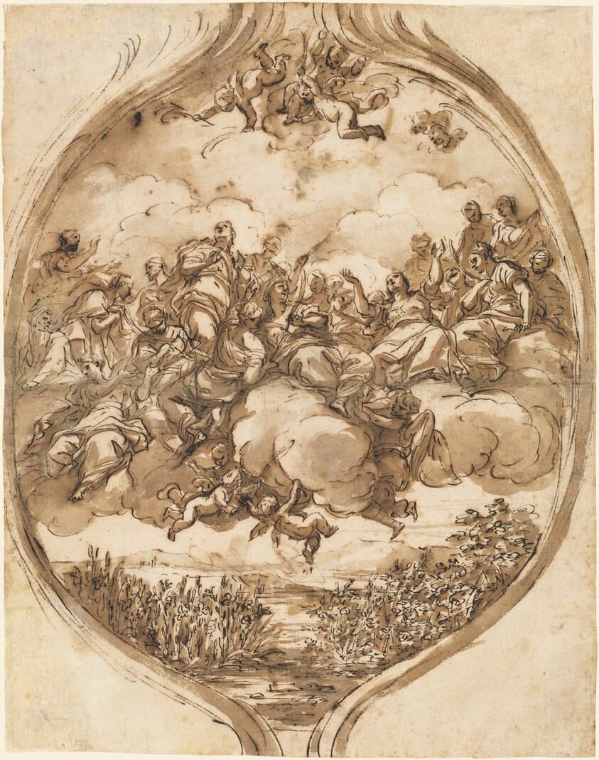 Cloud-Borne Saints above a Lake — Nicola Malinconico