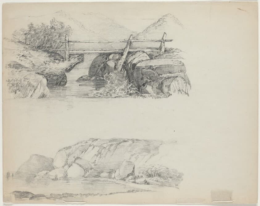 Bridge over Rocky Stream [top verso] — John William Casilear