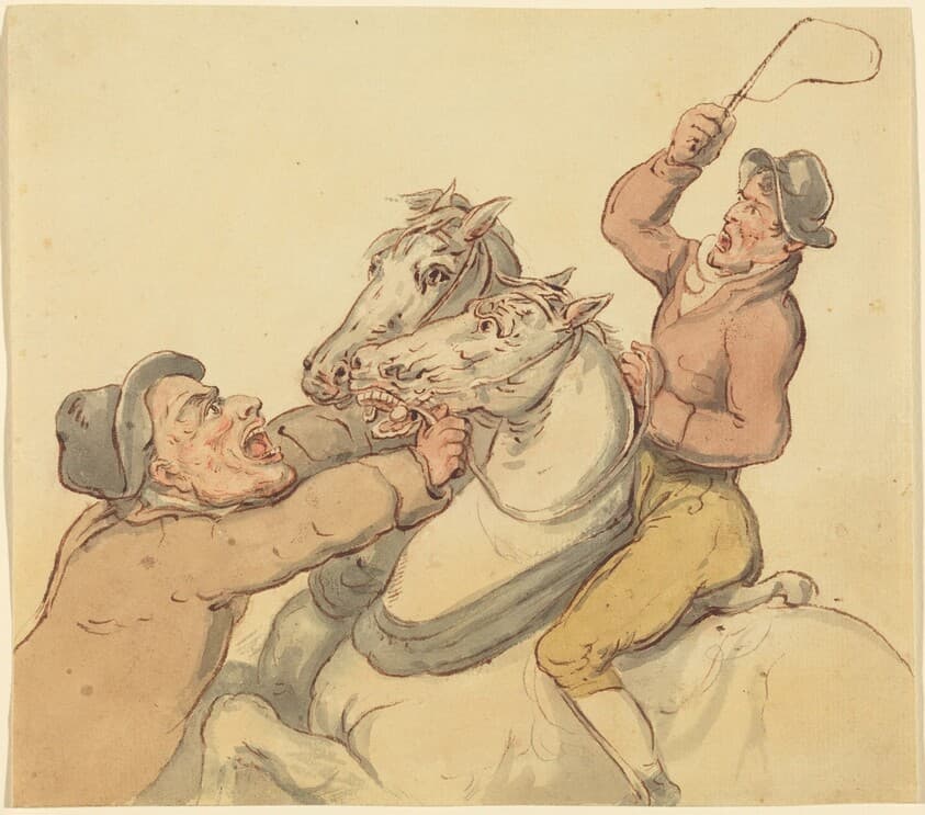 Drovers with a Pair of Rearing Horses — Thomas Rowlandson