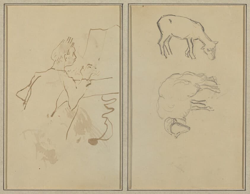 Man Playing Piano; Two Sheep [verso] — Paul Gauguin