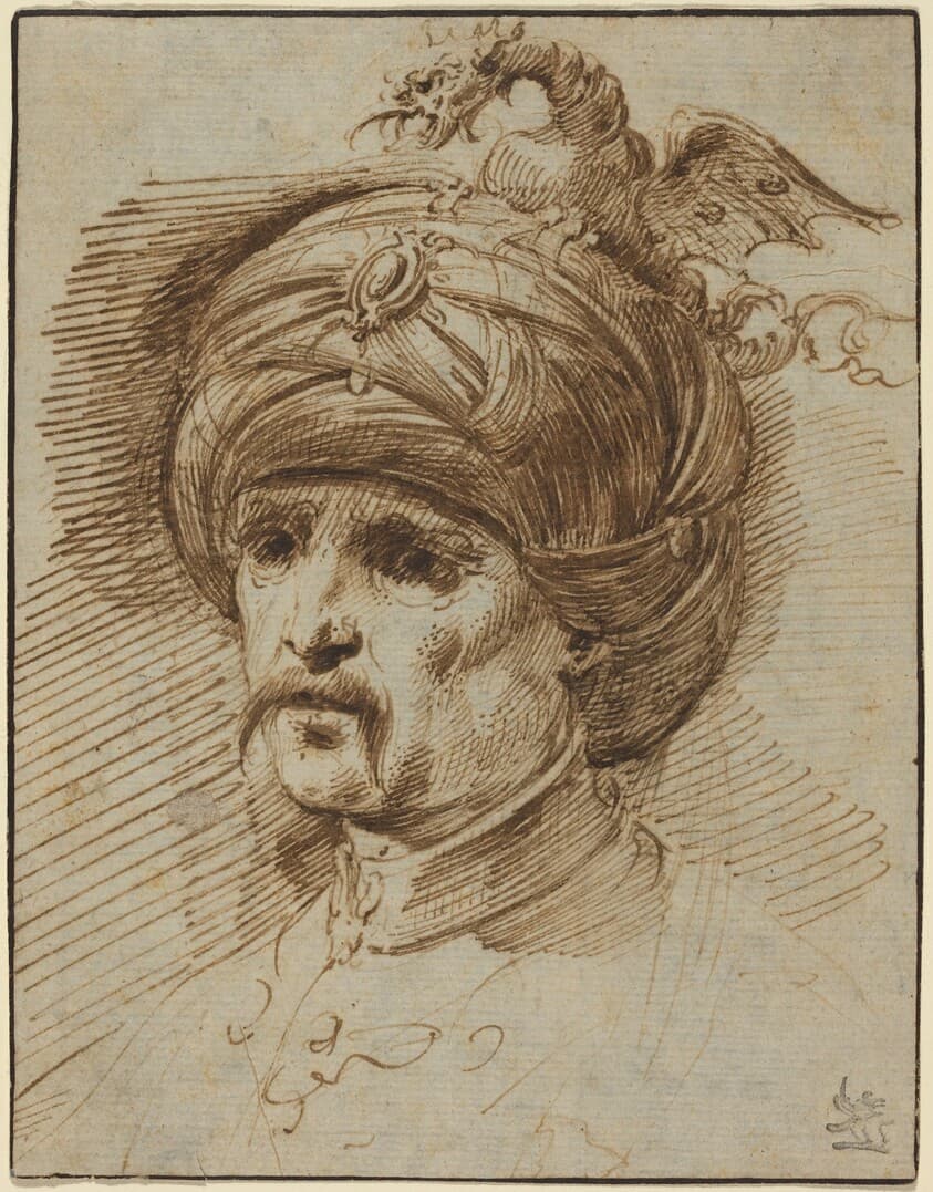 Oriental in a Fantastic Headdress — Christian Wilhelm Ernst Dietrich
