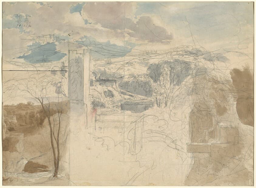 Ruins of a Fortified Tower among Wooded Hills [recto] — Friedrich Salathé