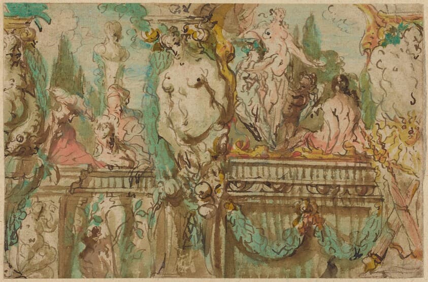 A Ceiling Design with Allegorical Figures — Johann Evangelist Holzer