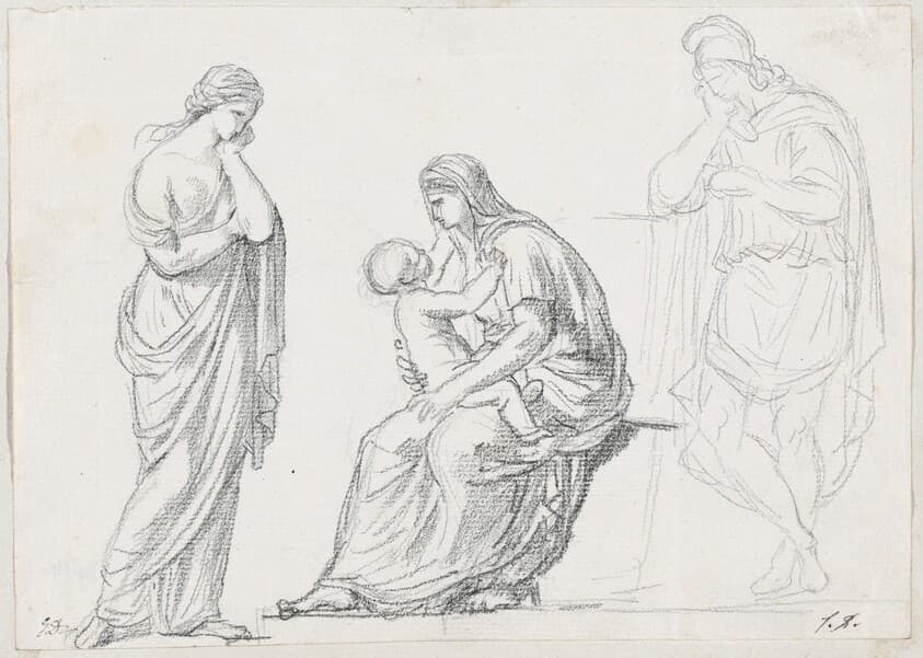 Mother and Child Flanked by Two Standing Figures — Jacques-Louis David