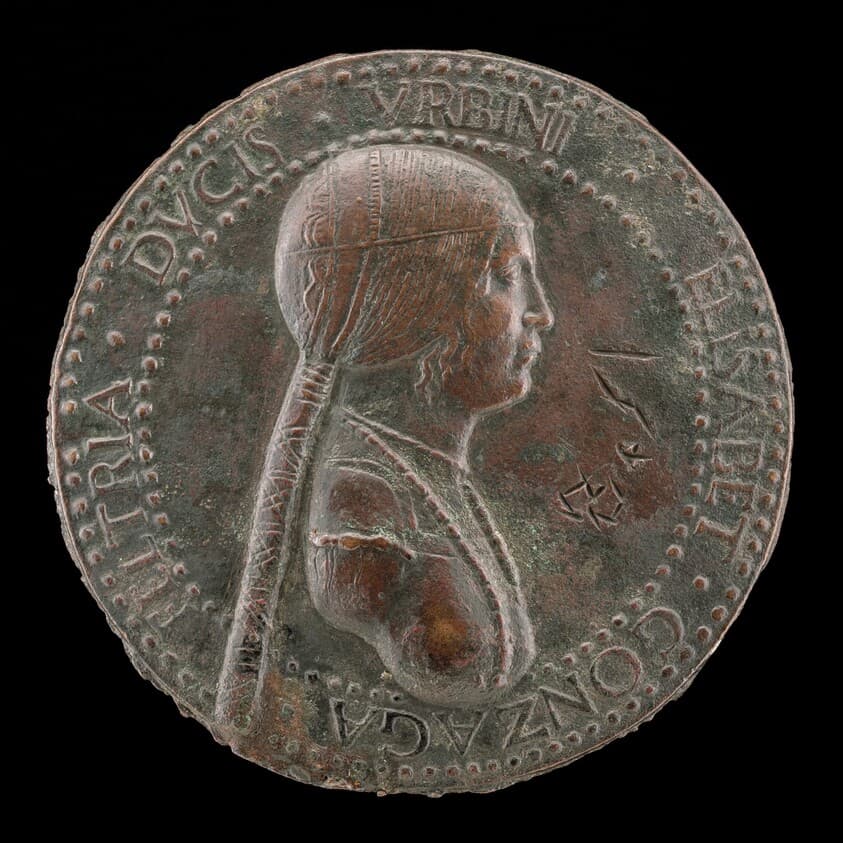 Elisabetta Gonzaga, died 1528, Duchess of Urbino, Wife of Guidobaldo I 1489 [obverse] — Adriano Fiorentino