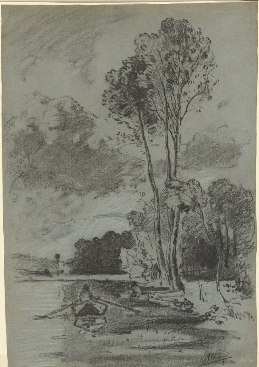 Landscape with Three Tall Trees — Auguste Allongé