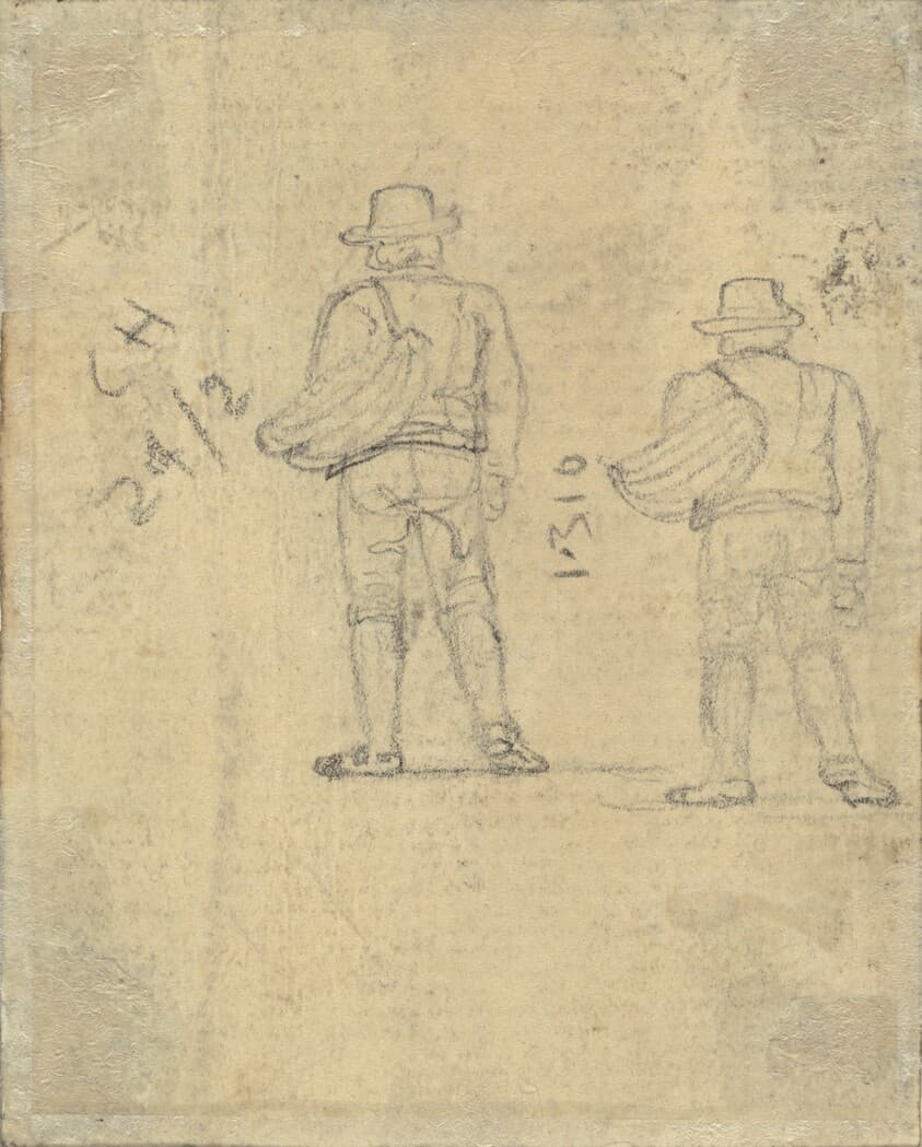Two Studies of a Figure Holding a Basket [verso] — John Varley