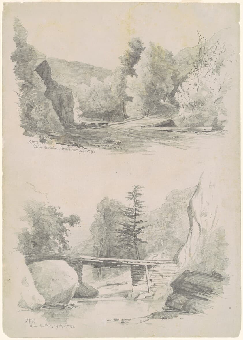 Below Fawn's Leap, Catskill Mountains; and Above the Bridge — Andrew Fisher Bunner