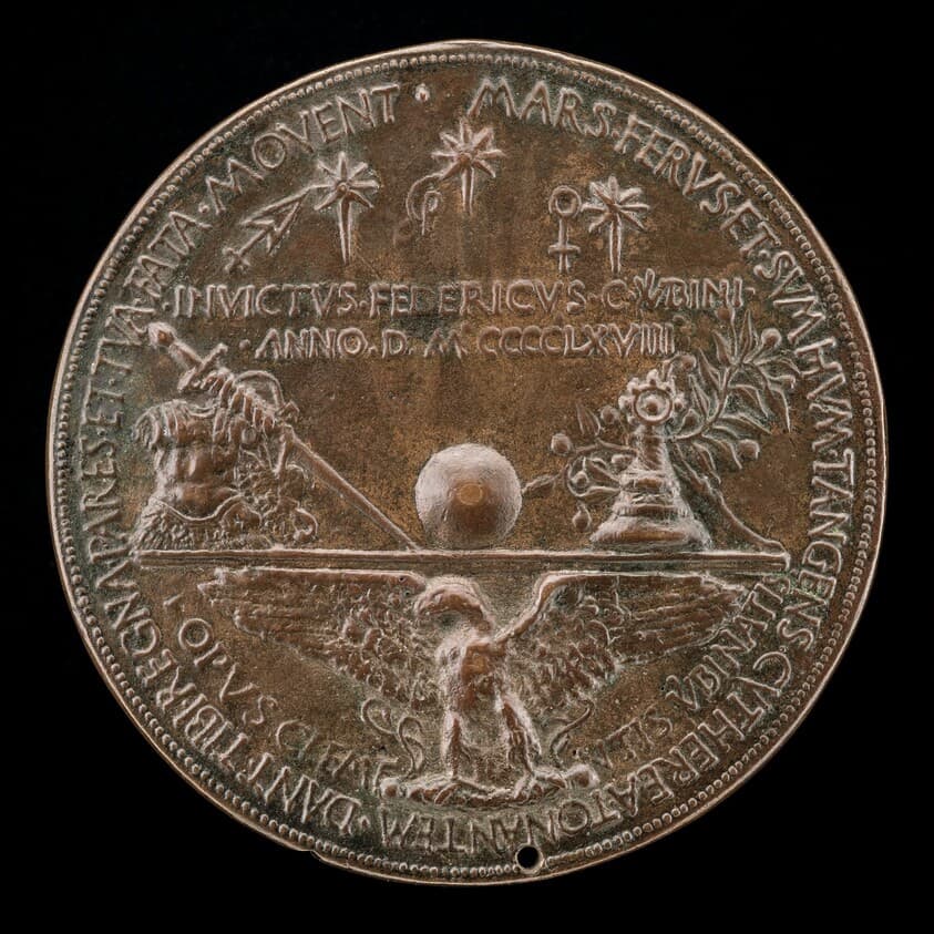 Eagle with Spread Wings Supporting a Platform of Symbolic Objects [reverse] — Clemente da Urbino