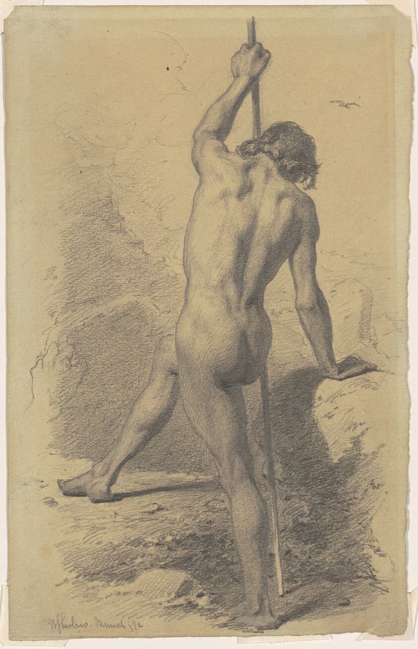 Male Nude with Staff — Walter Shirlaw