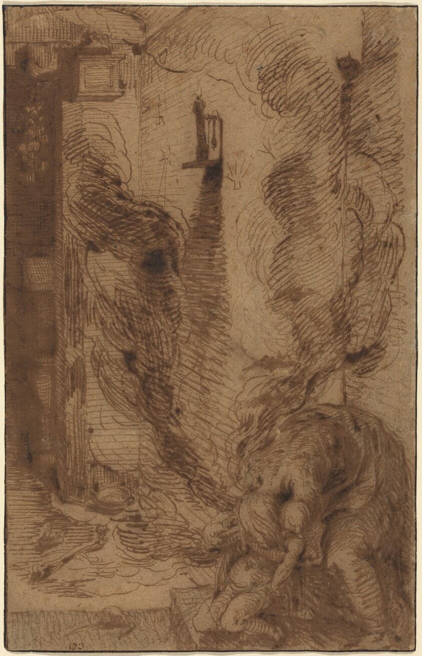 Witchcraft Scene with a Vampire [recto] — Jacques de Gheyn II