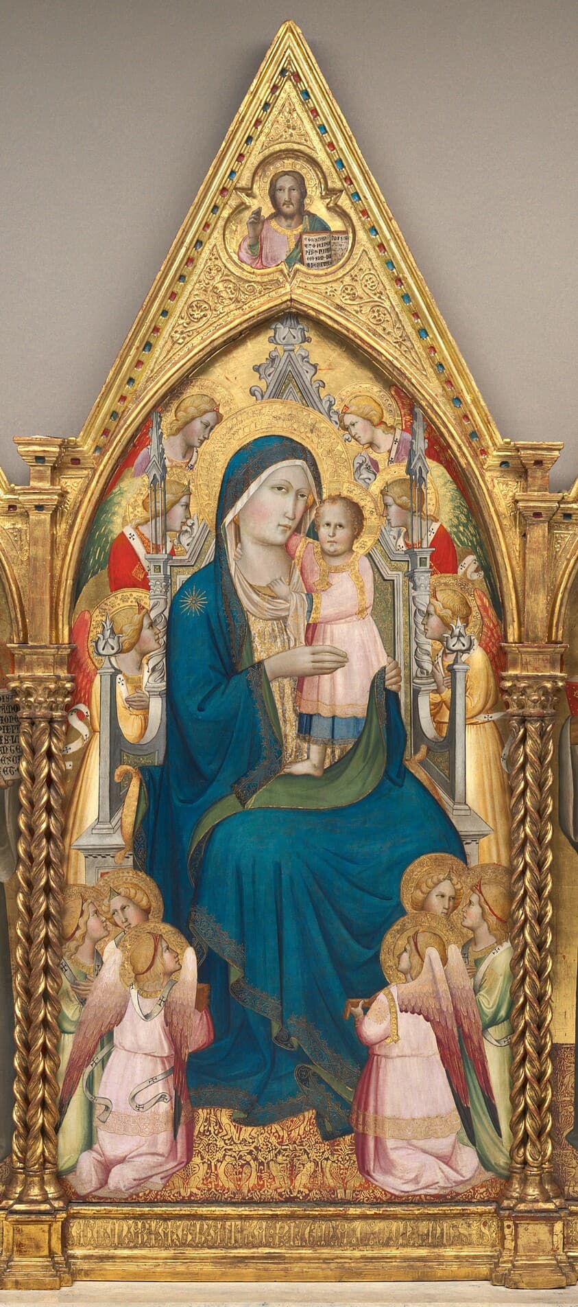 Madonna and Child Enthroned with Twelve Angels, and with the Blessing Christ [middle panel] — Agnolo Gaddi