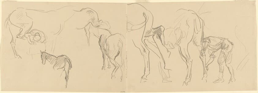 Studies for "Shoeing Calvary Horses at the Front" [recto] — John Singer Sargent