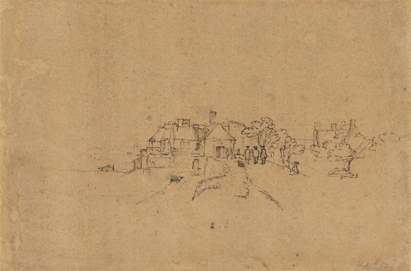 Figures on the Anthoniesdijk Entering Houtewael [verso] — Rembrandt van Rijn