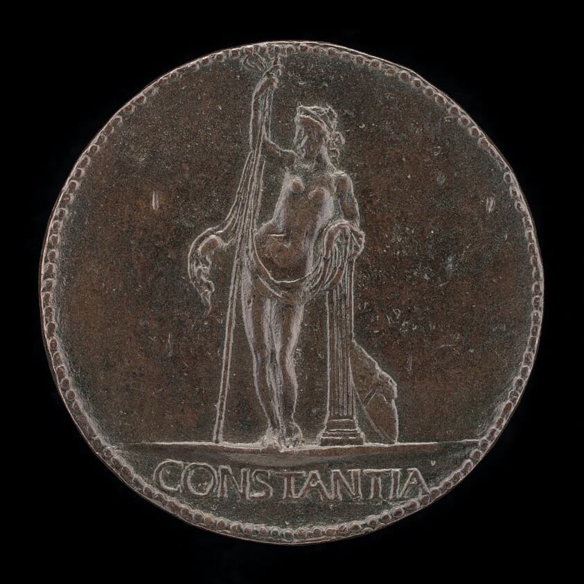 Constancy Holding a Staff and Resting on a Column [reverse] — Cristoforo di Geremia
