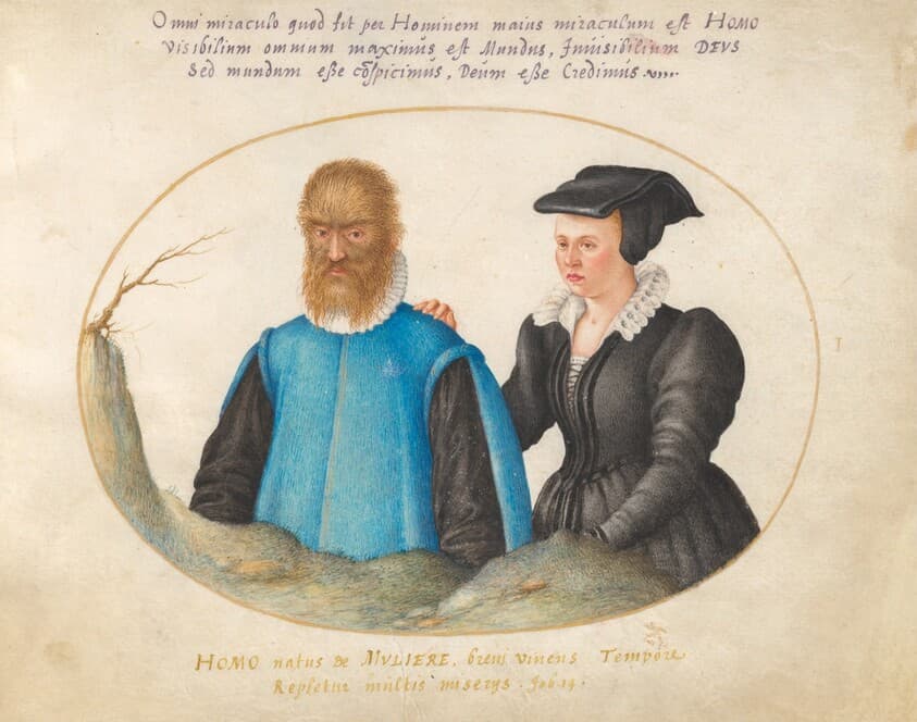 Plate 1: Pedro González (Petrus Gonsalvus) and His Wife, Catherine — Joris Hoefnagel