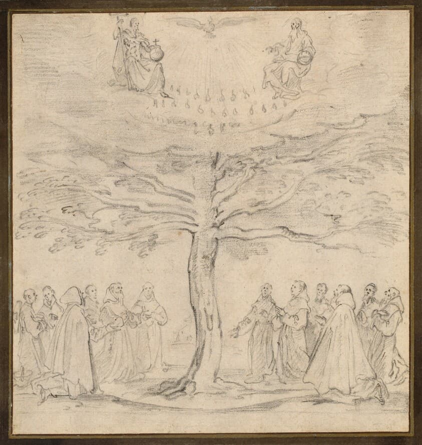The Holy Trinity in the Tree of Life Adored by Franciscans — Jacques Callot