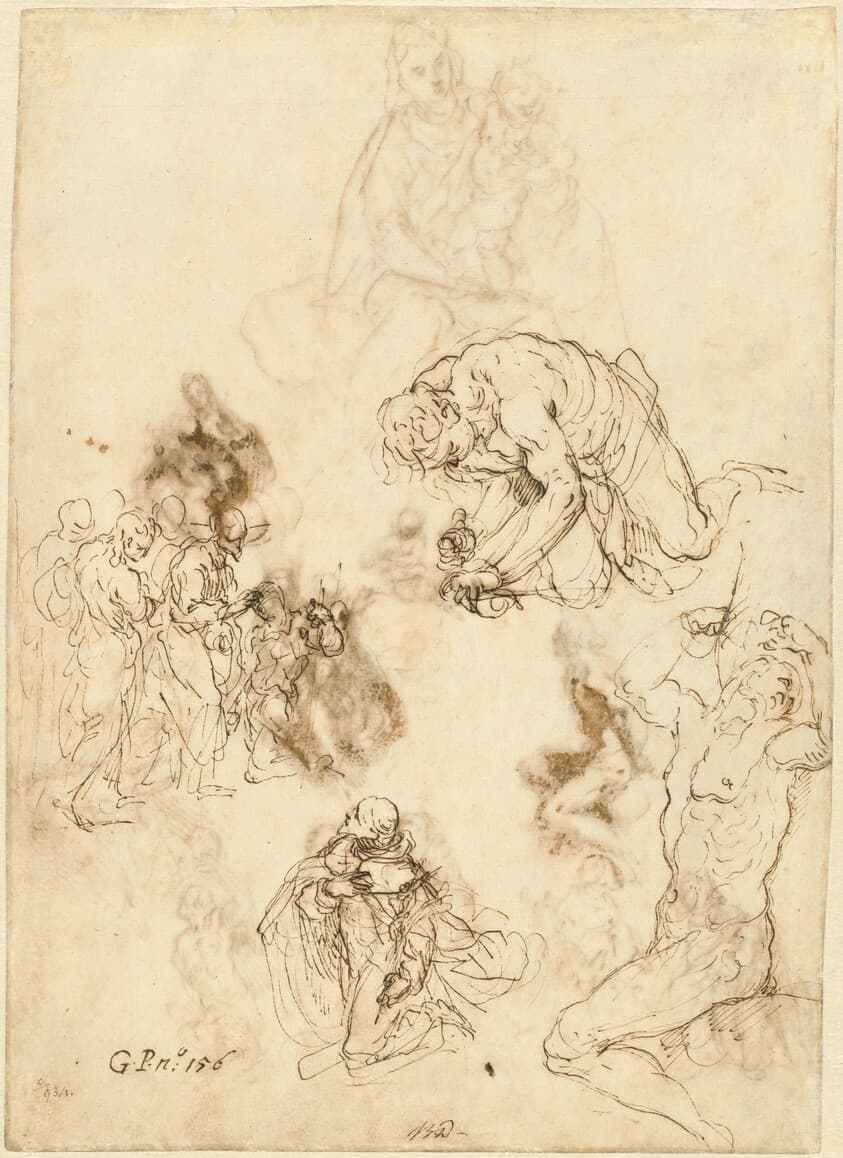 Studies of Christ Healing the Blind Man, Saint Philip Benizzi, and Saint Sebastian — Jacopo Palma il Giovane