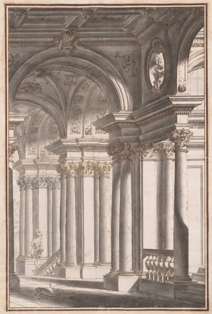 Architectural Capriccio with a Soldier and Dog — Vittorio Maria Bigari