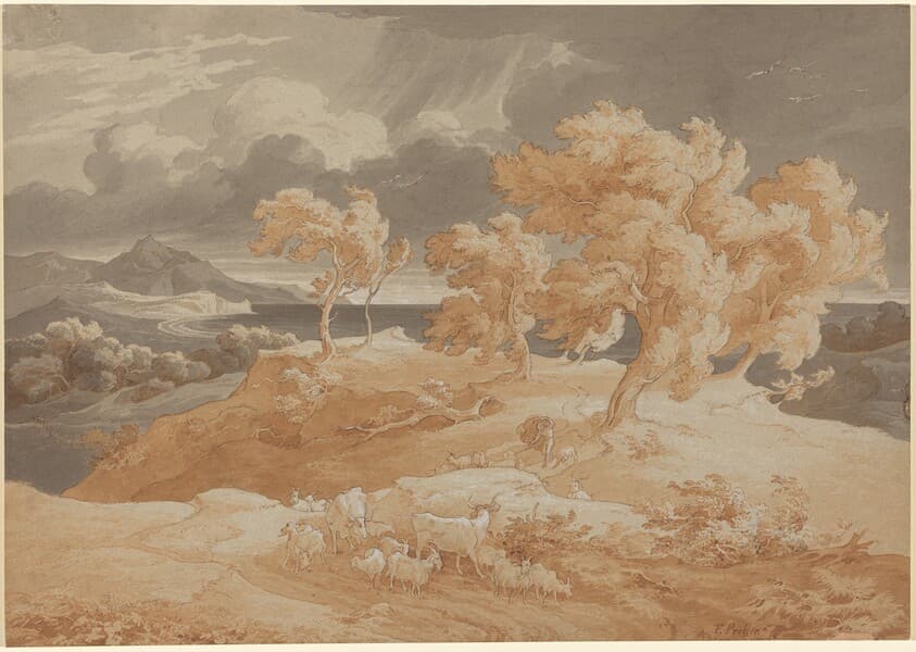 Italian Coastal Landscape with a Thunderstorm — Friedrich Preller the Elder
